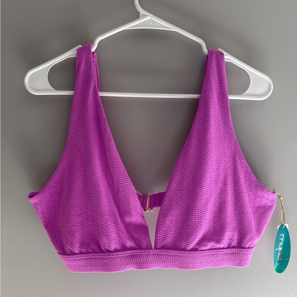 Mynah Womens Pink Textured Bikini Top XL Adjustable Strap V Neck Buckle New